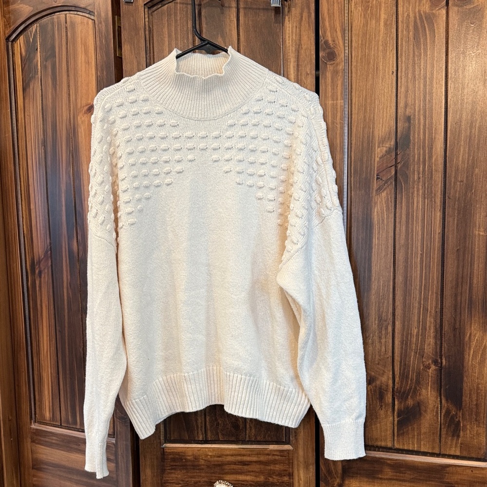 Sonoma Cream Mock Neck Bobble Knit Sweater
